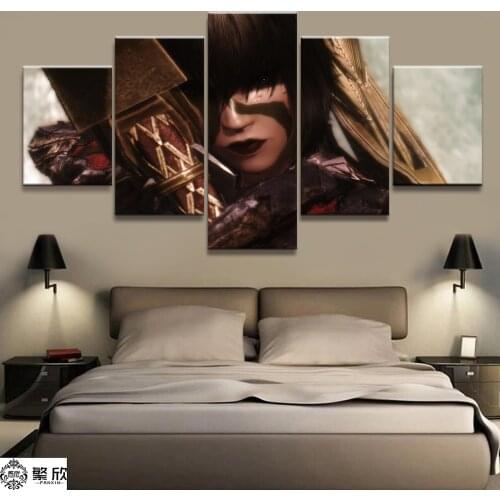 Home Decor Modular Canvas Picture 5 Piece Elder Scrolls V Skyrim Game Painting Poster Wall For Home Canvas Painting Wholesale