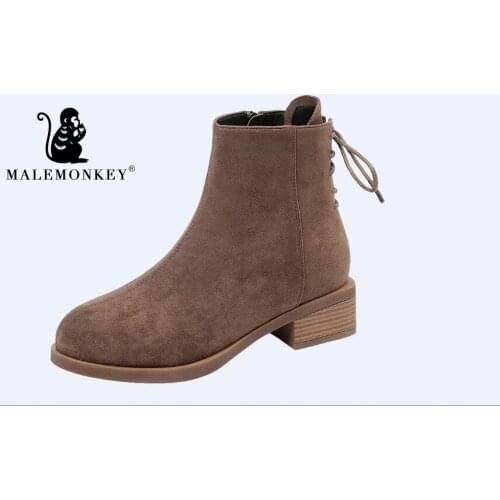 Male Monkey Boots Women Elastic Ankle Pig Suede Brogue Boot Flock Quality Brand Lady Shoes Handmade