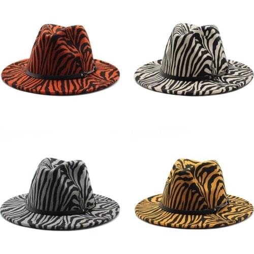 Men Fedora hats women Cowboy Leopard woolen jazz hats British style hat Fashion hat autumn winter big along Multicolor hat