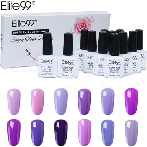 Elite99 12pcs/set Purple Color Series Gel Polish Kits With Box Pure Color Nail Gel Lacquer Soak Off Varnish Manicure Set Gift