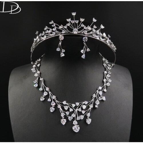 DODO Promise All Heart AAA Zircon Tiara Necklace Earrings Wedding Jewelry Sets Environmental Copper Silver Color Bijoux D15357