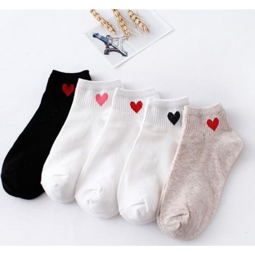 10pcs=5pairs Women Short Socks Red Heart Cute College Fresh Female Socks Soft Cotton Summer Autumn Hot Sale Girls Sock Meias Sox