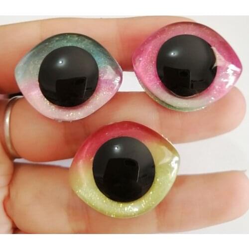 New arrvia 20pcs/lot 23x28mm 20x23mm oval shape clear trapezoid safety toy eyes +glitter rainbow Nonwovens + washer for diy doll