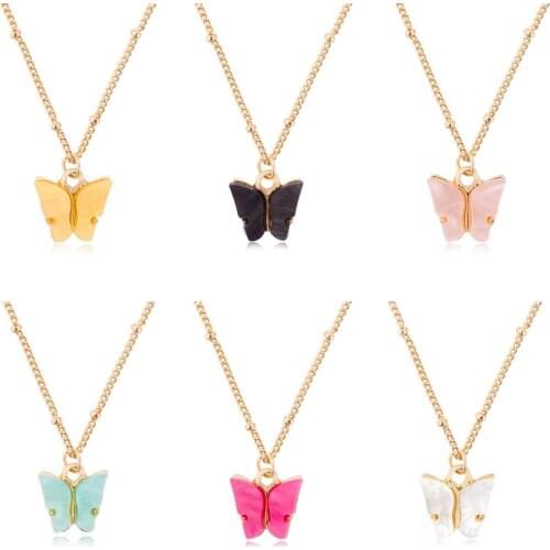 Gold Color Alloy Necklace Cute Butterfly Pendant Accessories For Girl Adjustable Sweet Style Chain Necklace Jewelry Gifts