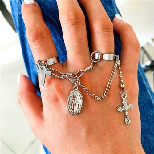 Punk Cool Hip Pop Rings Multi-layer Adjustable Chain Open Finger Cross Rings Alloy Man Rotate Rings for Women Party Gift