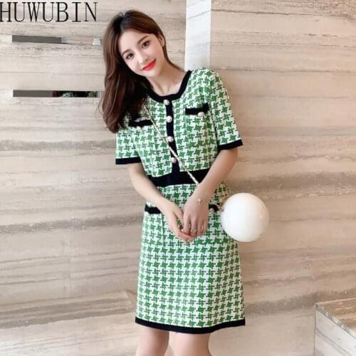 2021 Plaid Dress With Waist And Thin Temperament Summer New Round Neck Skirt Platycodon Skirt Short Sleeve My First Love