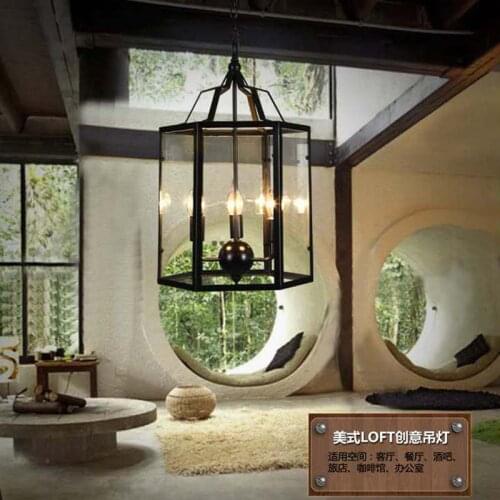 Pendant light American country retro Birdcage lamp Creative restaurant bar home lighting iron cage with shade