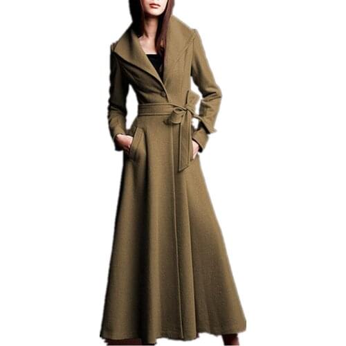 Plus size 3XL!X-long fashion woolen coat women lapel slim office lady winter warm wool blends overcoat