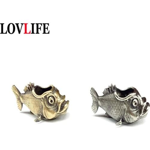 Retro Brass African Piranha Knife Pendants EDC Outdoor Products DIY Paracord Beads Copper Fish Umbrella Rope Hangings Keyrings