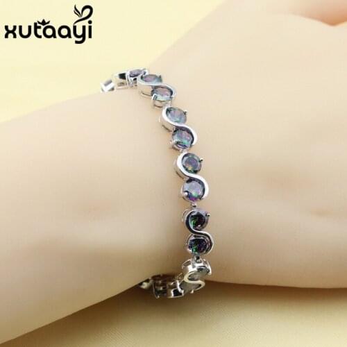 Made in China Classy Created Multicolor Stones , Silver colorAdjustable Chain-Link Bracelet Women Fashion Health Length 18+3cm