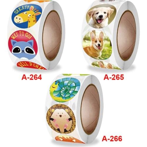 Cute Cartoon Animals Sticker for Kids Encourage Sealing Labels Round Paper School Teacher Supplies Child Reward Sticker Labels