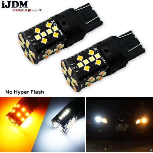 No Hyper Flash 7443 LED Canbus 21W W21/5W T20 Switchback White/Amber LED Bulbs For Daytime Running Lights/Turn Signal Lights 12V