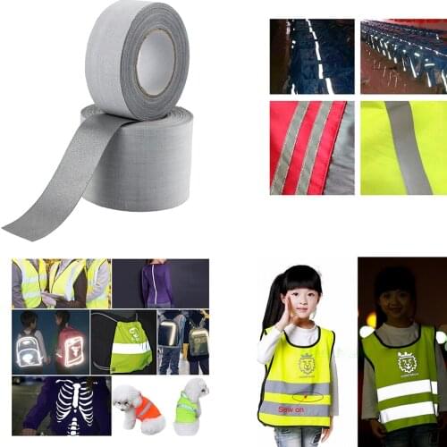 High Visibility Bright Silver Reflective Fabric Tape Sew on for Clothing Vest Caps Bags Wide:10mm ~ 100mm
