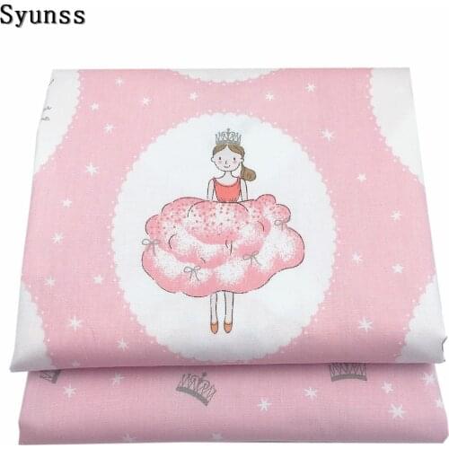 Syunss Lovely Girl Crown Printed Twill Cotton Fabric DIY Handmade Sewing Patchwork Baby Cloth Bedding Textile Quilt Tilda Tissus