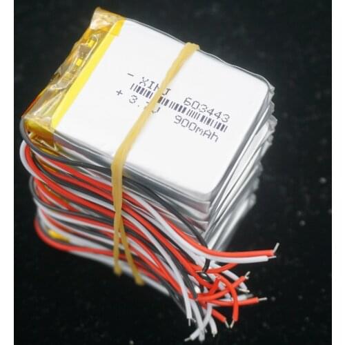 XINJ 10pcs 3.7V 900mAh 3wires for thermistor lithium polymer battery lipo cell 603443 For PAD mp5 Camera E-book Phone Tablet PC