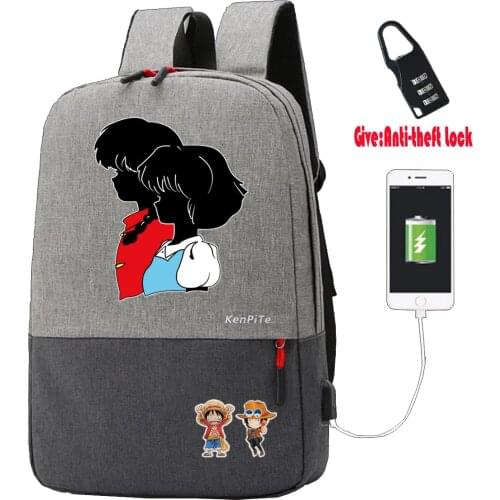 Japan anime Ranma Backpack women men Anti-theft Laptop bag USB Charging Knapsack student book Bags teenagers Travel backpack
