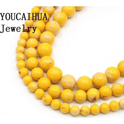 YOUCAIHUA New Arrival Wholesale Yellow Turkey Stone Many Sizes 6/8/10mm Beads Jewellery DIY Accessories Manual Women Gift 15inch