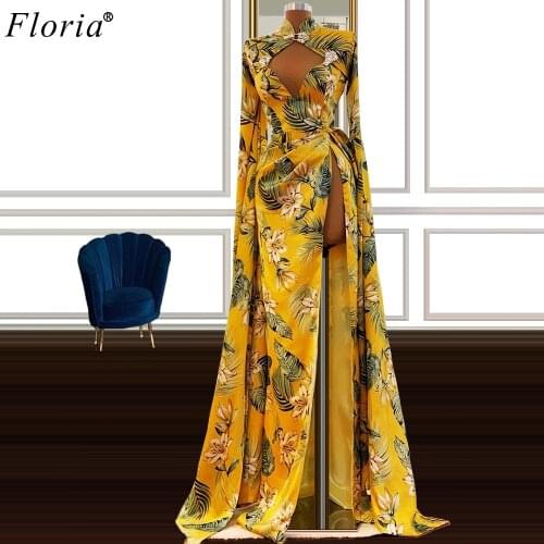 Floral Boho Celebrity Dresses 2020 Long Sleeves Red Carpet Runaway Dresses For Women Haute Couture Opening Ceremony Gowns Custom