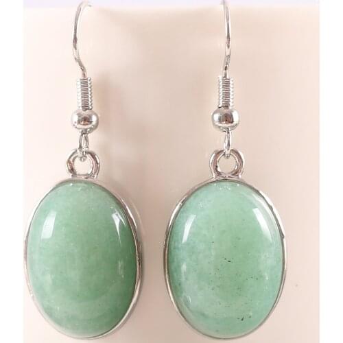 Natural Stone Dangle Earrings For Women Green Aventurine Oval Beads Stainless Steel Earrings 1Pair U458