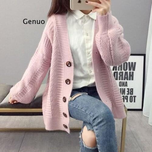 Sweater cardigan jacket female loose Korean student spring and autumnnew sweater trend round button net red hot sale old K