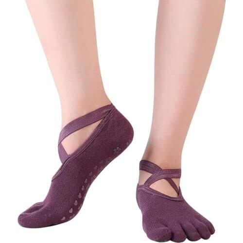 1 Pair Women Yoga Socks Female Non Slip Five Toe Sports Socks Sweat Absorbent Breathable for Gym Workout Fitness Pilates Ballet
