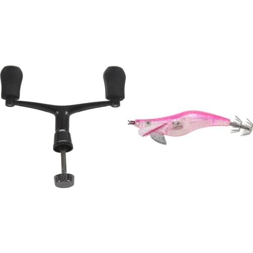 1Pcs Rose Red Flash Light 10Cm Minnow Squid Jig Shrimp Bait & 1 Pcs Fishing Handle Reel Double Knob Fish Wheel Handle