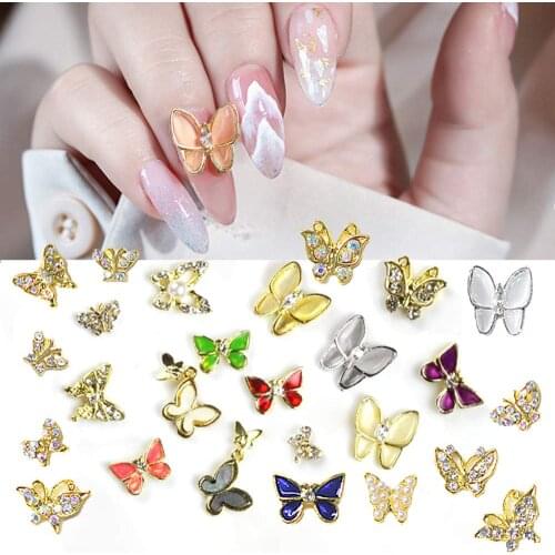 100PC/Lot 3D Alloy Butterfly Metal Nail Art Charm Glitter Rhinestone Butterfly Decorations For Manicure Nail Accessories TTY-C34