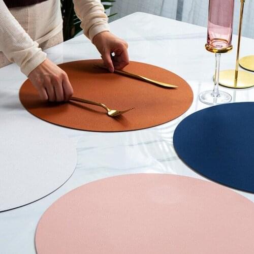 38*38cm PU Leather Placemat Double Color Elegant Round Dining Table Mat Waterproof Heat-insulated Pad Home Desktop Decoration