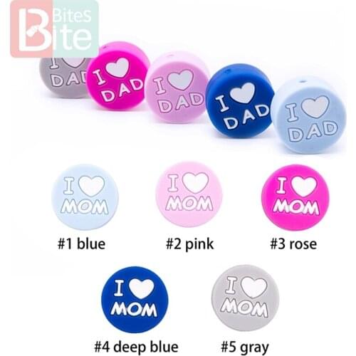 50pcs Baby Silicone Teether I Love Mom Dad Silicone Beads Dummy Clips Chains For Kid Diy Goods Gift Toy Baby Teether Lets Make