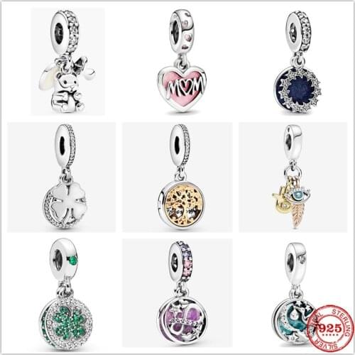 925 Silver Eyes Stars Tree Aircraft Beads Mum Script Heart Charm Fit Original Pandora Bracelet Pendant DIY Jewelry For Women