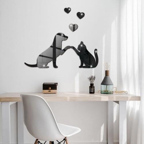 Dog and Cat Acrylic Mirror Wall Stickers Mirror Mural Bedroom Living Room Decor Home Decoration Accessories