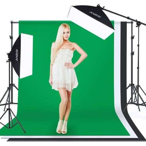 Andoer Photography Kit 1.8*2.8M Black White Green Polyester Cotton Backdrop 3pcs Fish-like Mount Clip Softbox for Photo Studio