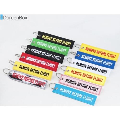 Doreen Box Hot Tags Keychain Keyring Rectangle Polyester Embroidery Message " Remove Before Flight " Multicolor Key Chains, 1 PC
