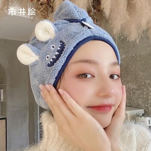 Quick Drying Serviette Microfiber Cartoon Hair Drying Hat Thicken Cute Dry Hair Towel Wrap with Embroidery Shower Head Wraps