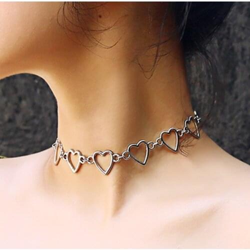 Hollow Heart Link Chain Choker Necklaces for Women Golden Necklace Statement Chain Necklace Jewelry Party Gift Girls