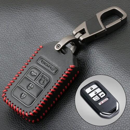 Polyurethane Leather +Zinc Alloy Key Case For Honda Civic Accord CR-V Pilot Leather Car Remote Key Fob Chain Cover Case