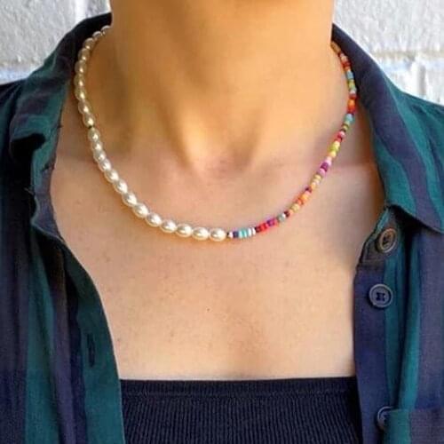 Bohemian Bead Pearl Choker Necklace for Women Girls Handmade Colorful Chain Female Fashion Jewelry AM3069
