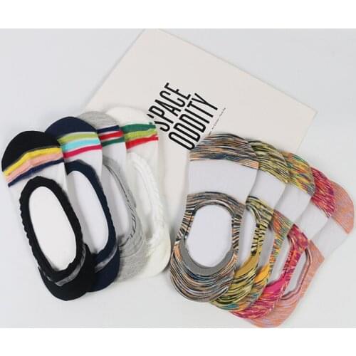 DONG AI Summer Boat Socks Women Silicone Invisible comfortable Cotton Socks Comfortable Colorful Striped Student Girl Socks