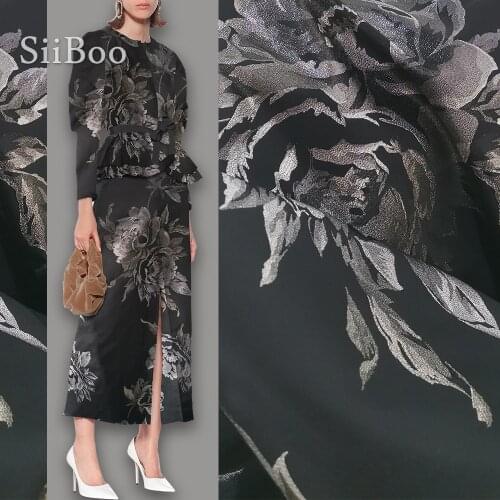 European luxury rose print silver gold bronzed polyester metallic jacquard brocade fabric for wedding dress tela de lujo SP5863