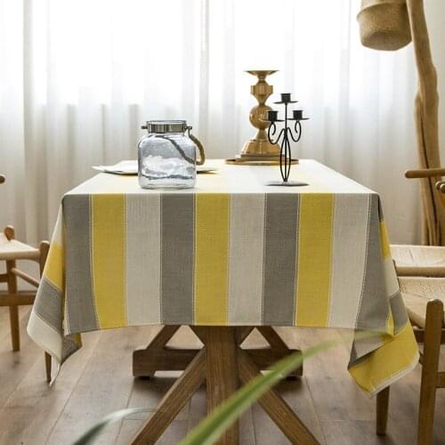 Europe Stripe Yellow Table Cloth Rectangular Table Cotton Linen Dustproof Tablecloth Home Decorative Coffee Tea Table Covers