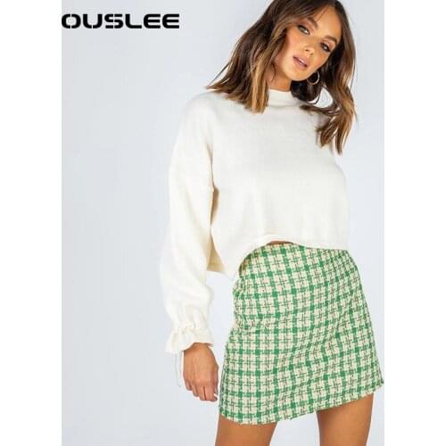 OUSLEE 2021 Classic Woolen Plaid Skirt Women Spring Autumn Retro Short Skirts Female Highstreet A-line Mini Skirt Vestidos Mujer