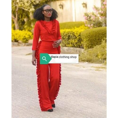 Tilapia 2in1 casual womens sets pullover top and long pants casual design solid ankara style elastic slim women sets