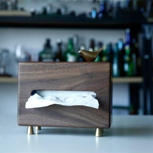 Tissue Box Retro Black Walnut Brass Paper Holder Removable For Living Room Decoration Home Office Table Pumping Tissue Tube