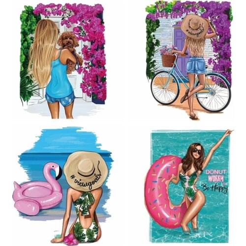 Beautiful Girls Diy Iron on Patches For Clothing fashion Heat Transfer Thermal Stickers on T-shirt Applique Accessories Patch