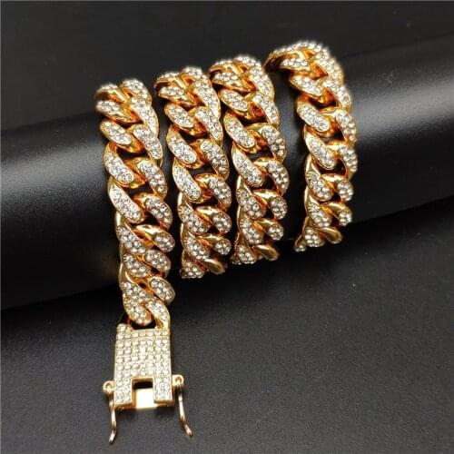 CANZE Hip-hop Domineering 12.5mm Full Diamond Hand String Large Gold Chain Cuban Bracelet