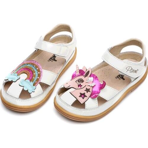 Summer Unicorn Sandals for kids Sparkle Rainbow Sandals Little Girls Toe-capped Breathable Shoes Toddlers Princess Shoes Leather