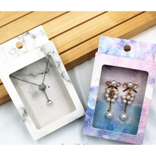Marble Paper Jewelry Package Boxes with Clear PVC Window Mini Hanging Necklace Earring Display Boxes#8630