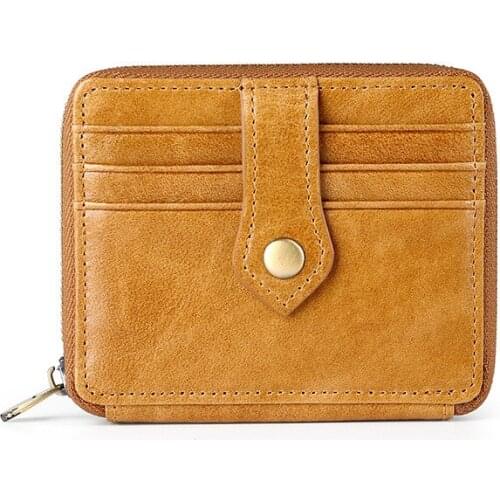 Zipper mens and womens wallets leather retro oil wax leather casual coin purse multifunctional loose wallet