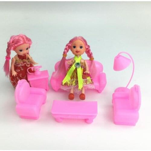 New 6Pcs Dollhouse Furniture Set Plastic Sofa Chair Lamp Table for Dolls House Decor Kids Toys Classic Toys Girl Gift