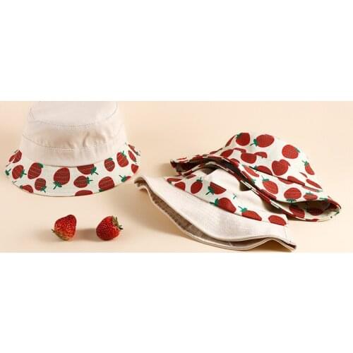Sweet Strawberry Print Baby Bucket Hat Summer Outdoor Kids Sun Hat Soft Cotton Baby Girls Fisherman Beach Caps